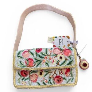 NEW Handmade In India Beaded Peaches Shoulder Bag With Peach Charm Viral